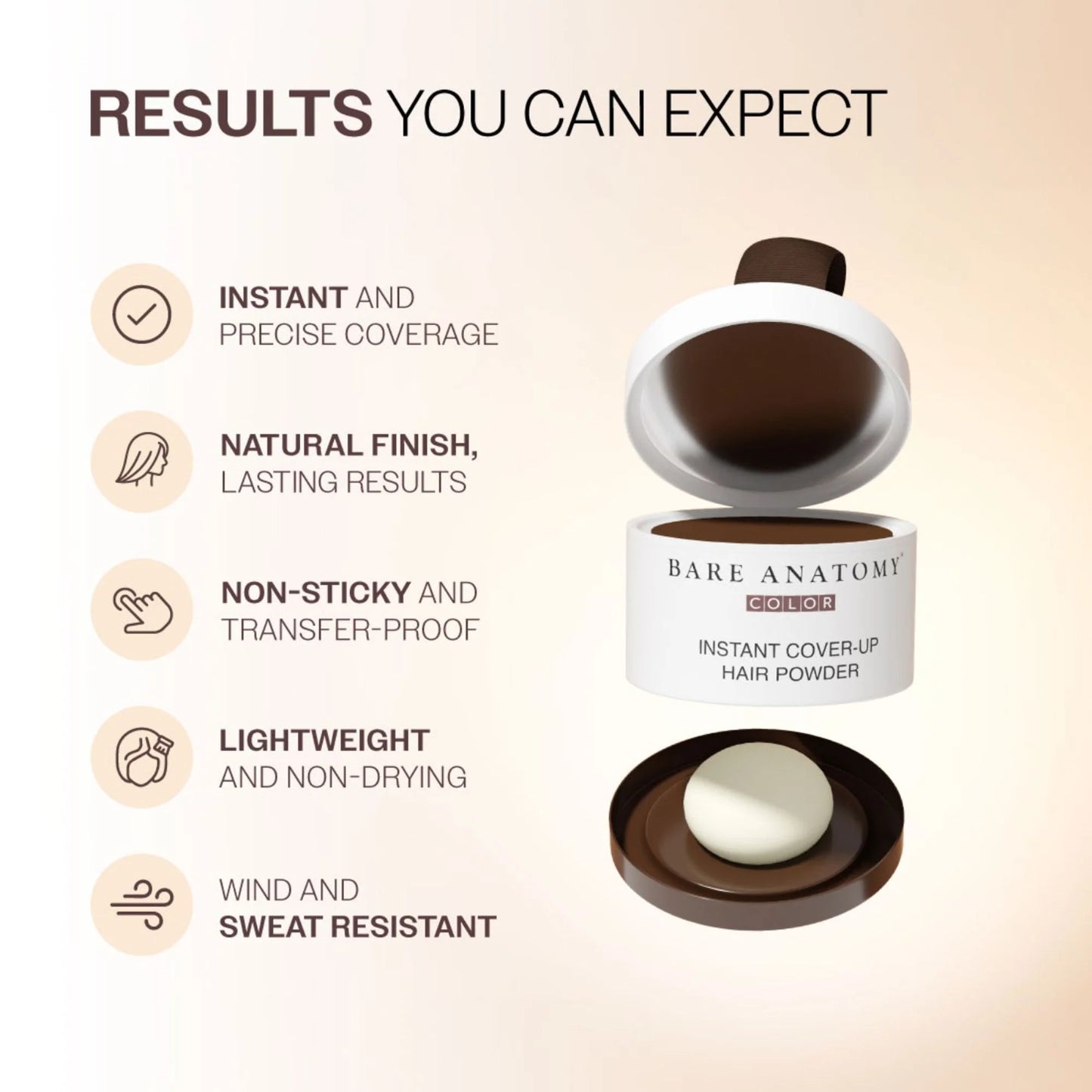 Bare Anatomy Cover-Up Hair Powder 100% Instant Grey Coverage Seamless Natural Finish - Brown - 4 gm