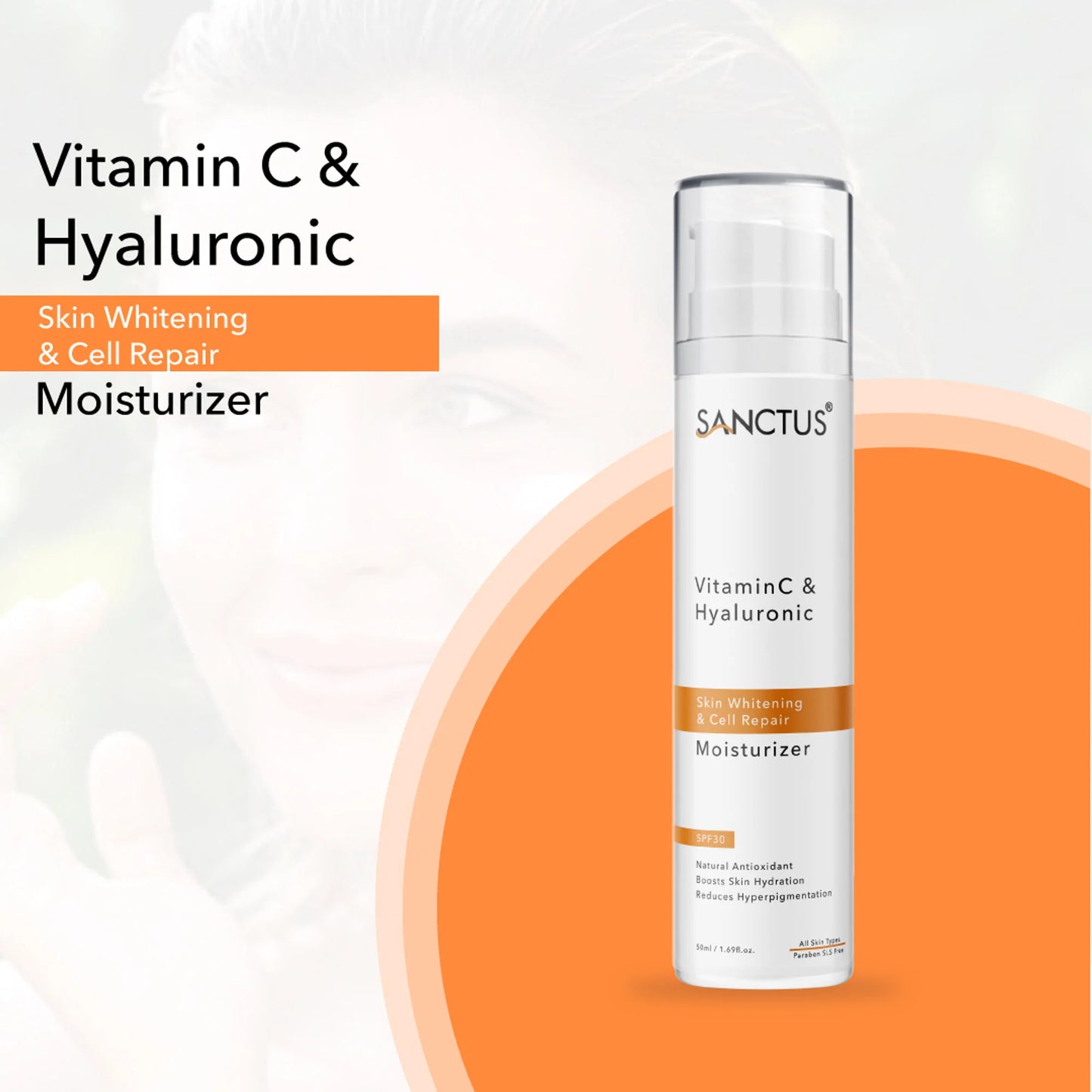 SANCTUS Hyaluronic & Vitamin C Oil-Free Face Moisturizer SPF 30 - 50 ml