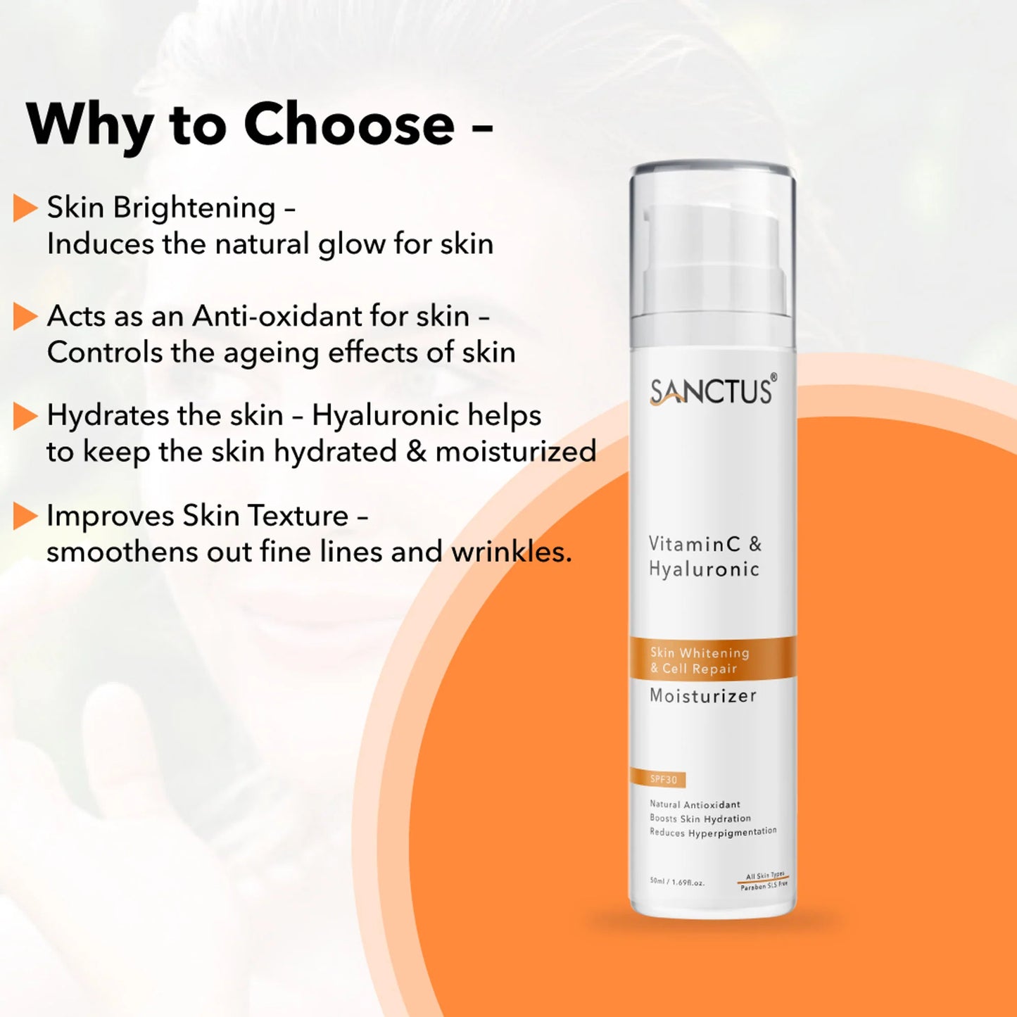 SANCTUS Hyaluronic & Vitamin C Oil-Free Face Moisturizer SPF 30 - 50 ml