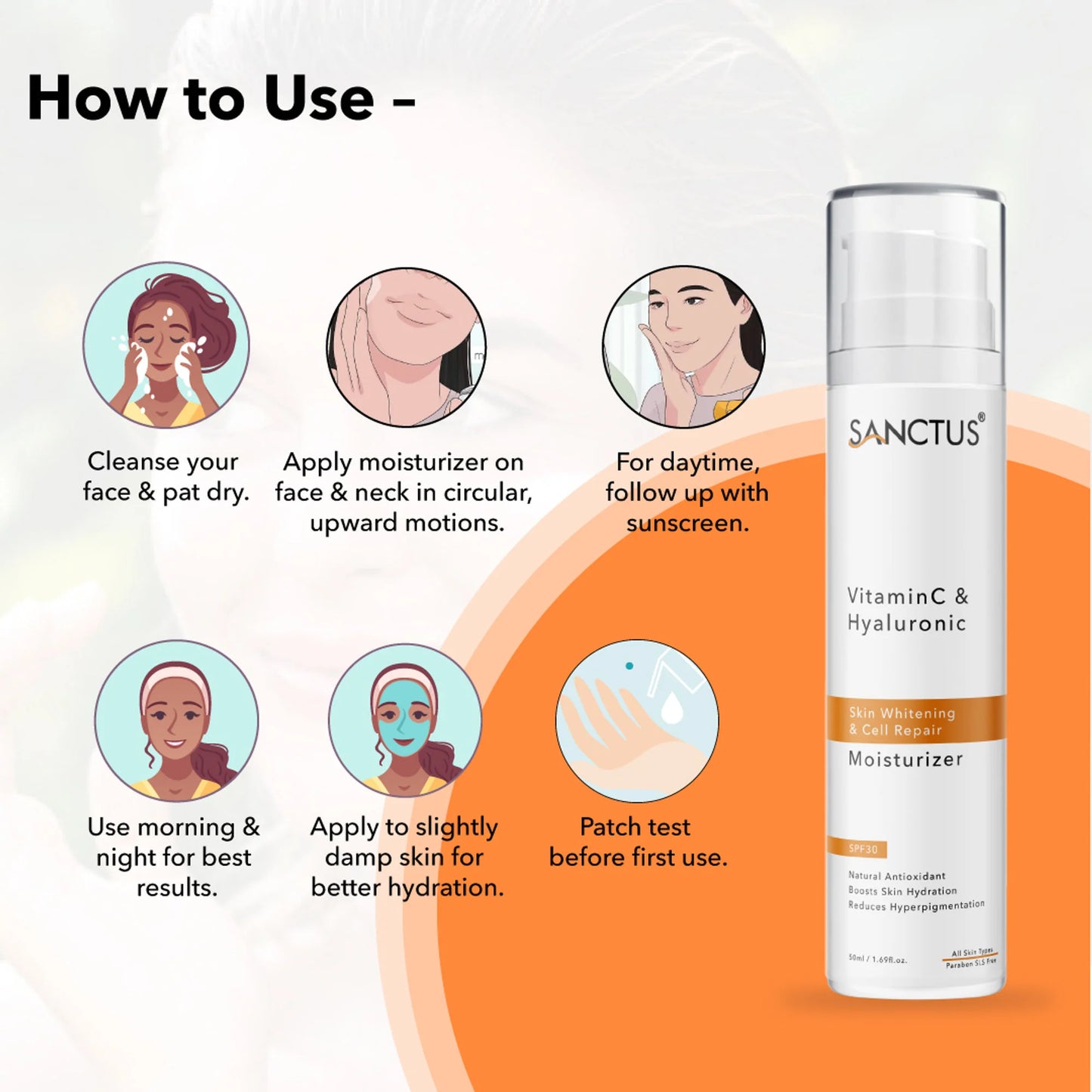 SANCTUS Hyaluronic & Vitamin C Oil-Free Face Moisturizer SPF 30 - 50 ml