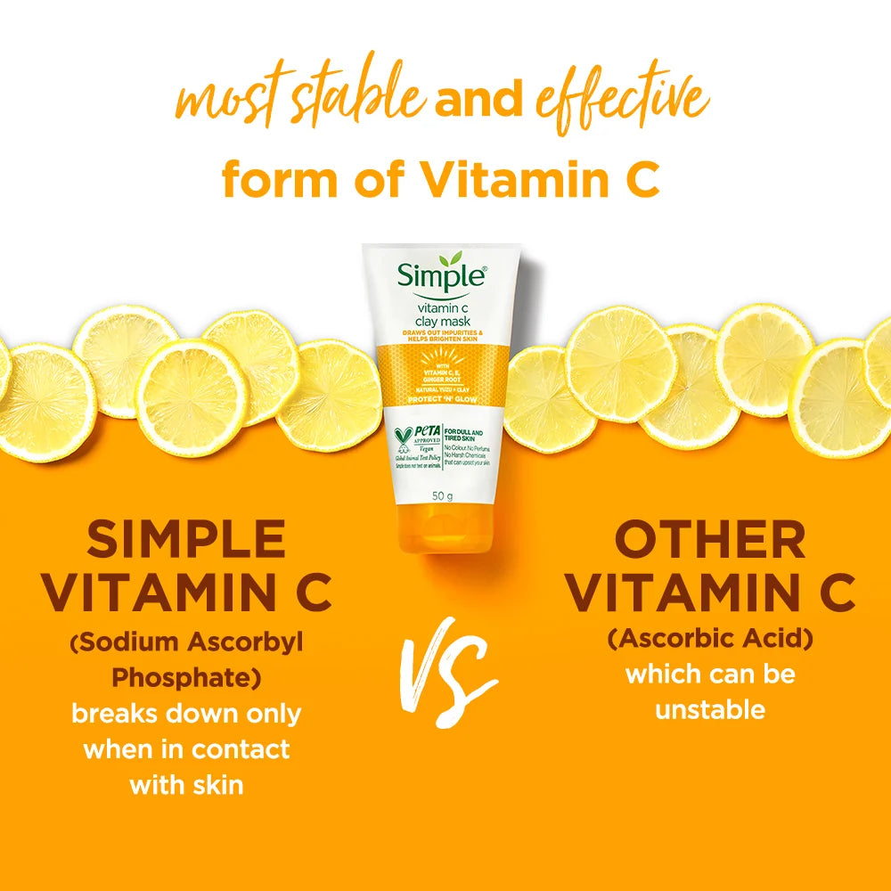 Simple Protect N Glow Vitamin C Brighten Clay Mask, 50g