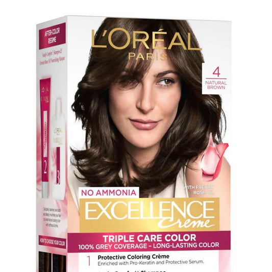 L'Oreal Paris Excellence Creme Hair Color, 4 Natural Brown - 72ml+100g