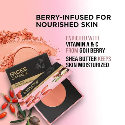 Faces Canada Berry Blush Powder With Goji Berry Oil & Shea Butter - 4 gm