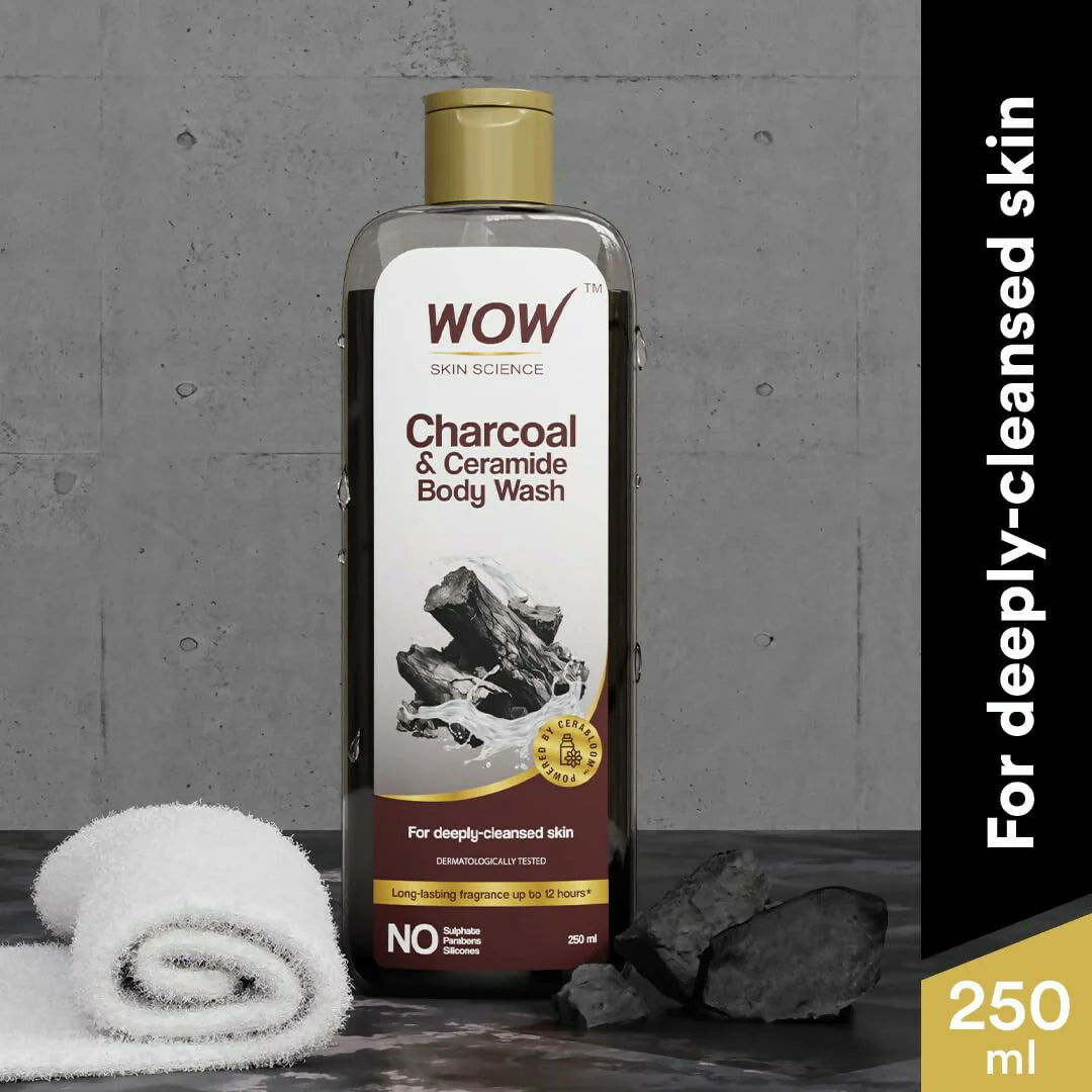 WOW Skin Science Charcoal & Ceramide Body Wash For Clears Skin Impurities, Removes Dirt & Dead Skin