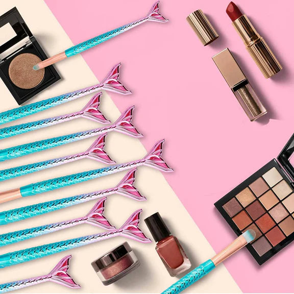 Favon Pack of 10 Professional Mermaid Shaped Makeup Brushes - Combo
