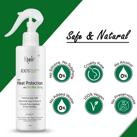 ktein 100% Plant Based Natural Hair Heat Protection with Xtra Shine Spray Hair Spray - 200 ml