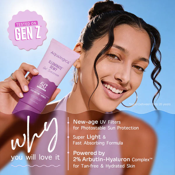 Aqualogica Illuminate+ Dewy Sunscreen SPF 50+ PA++++ with Wild Berries & Alpha Arbutin, Protection Against Uva/B & Blue Light Protection
