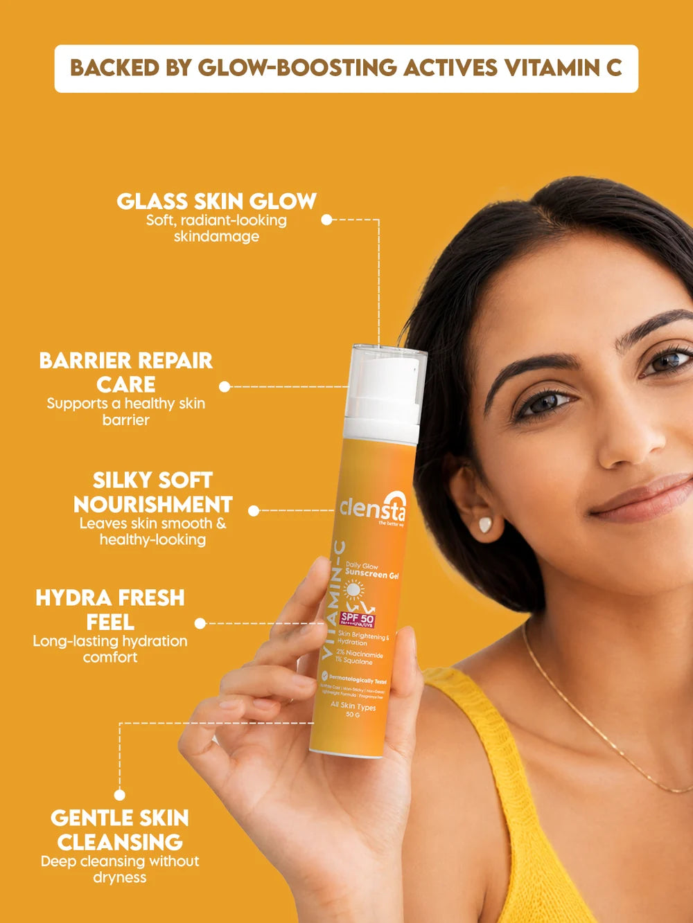 Vitamin C Daily Glow Sunscreen Gel SPF 50 PA++++ UVA/UVB With 2% Niacinamide