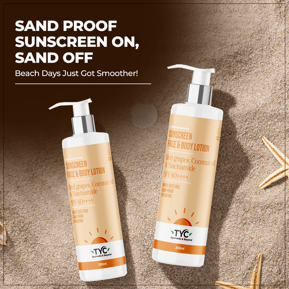 TYC Sunscreen Face & Body Lotion - Red Grapes, Coconut Oil & Niacinamide | SPF 60++++ - 200 ml