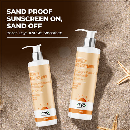 TYC Sunscreen Face & Body Lotion - Red Grapes, Coconut Oil & Niacinamide | SPF 60++++ - 200 ml