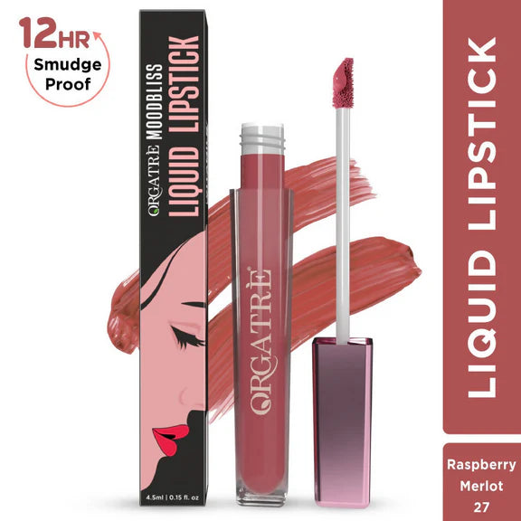 Orgatre Moodbliss Waterproof Glossy Liquid Lipstick - Raspberry Merlot - 4.5 ml