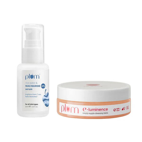 Plum E-Luminence Cleansing Balm and 10% Niacinamide Brightening Face Serum with Rice Water - combo