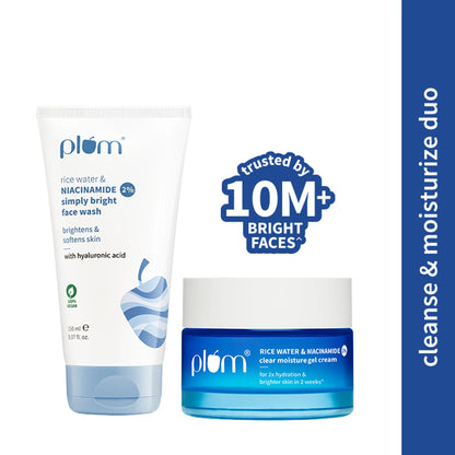 Plum 2% Niacinamide and Rice Water Face Wash and Moisturiser Combo - combo