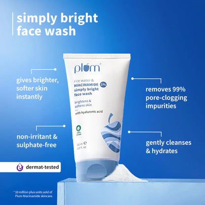 Plum 2% Niacinamide and Rice Water Face Wash and Moisturiser Combo - combo