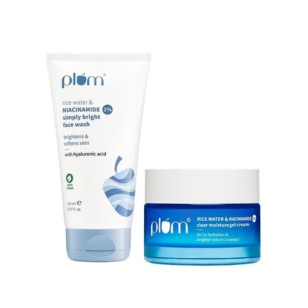 Plum 2% Niacinamide and Rice Water Face Wash and Moisturiser Combo - combo