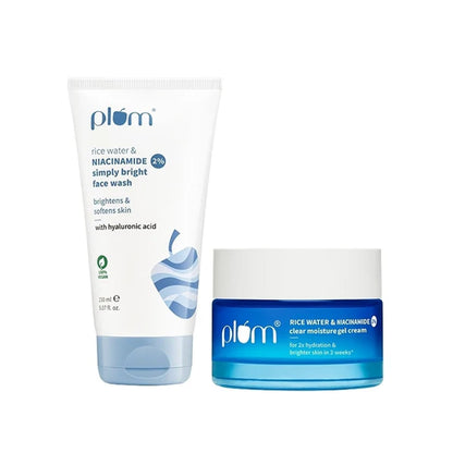 Plum 2% Niacinamide and Rice Water Face Wash and Moisturiser Combo - combo