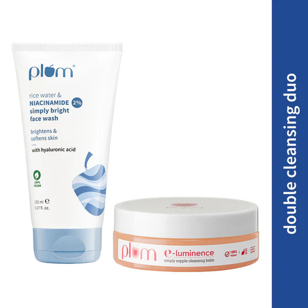 Plum E-Luminence Cleansing Balm and 2% Niacinamide and Rice Water Face Wash - combo