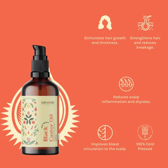 Tattvalogy Jamaican Black Castor Oil-Traditional Recipe, Boosts Hair Volume, Perfect for Curly Hair - 100 ml
