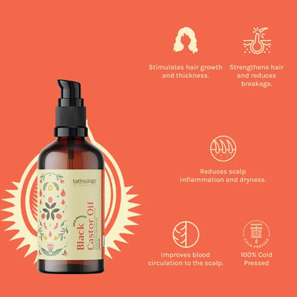 Tattvalogy Jamaican Black Castor Oil-Traditional Recipe, Boosts Hair Volume, Perfect for Curly Hair - 100 ml