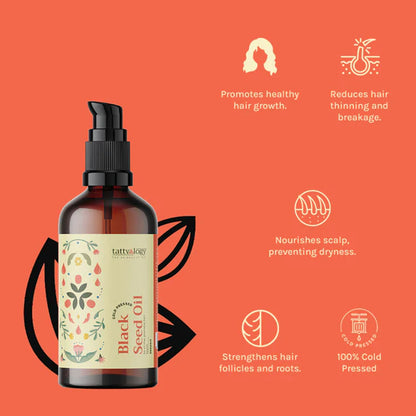Tattvalogy Cold Pressed Black Seed Oil - Organic, Promotes Hair Regrowth & Adds Volume Naturally - 15 ml