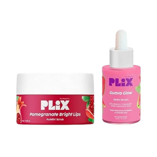 PLIX The Plant Fix 10% Vitamin C Glow Face Serum & Lip Scrub For Skin Brightening & Exfoliate Lips - combo