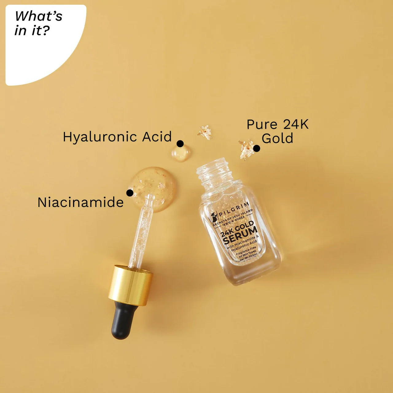 Pilgrim 24K Gold Face Serum With Niacinamide & Hyaluronic Acid, Dewy Primer For Face Make-Up - Korean Skin Care -