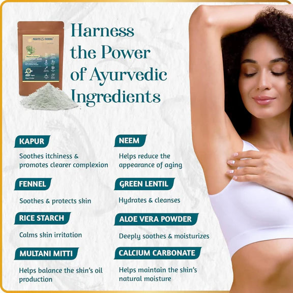 Roots and Herbs Neem and Fennel Depilatory Ubtan for Hair Removal - 70 gm