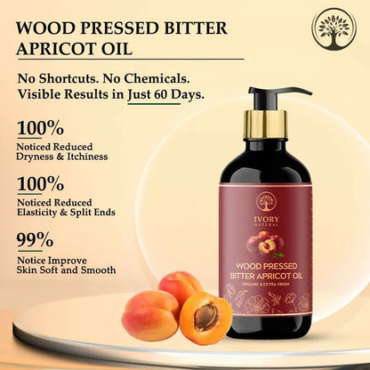 Ivory Natural Wood Pressed Bitter Apricot Oil Organic & Extra Virgin For Deep Moisturization, Gentle Hydration, And Youthful Glow - 200 ml