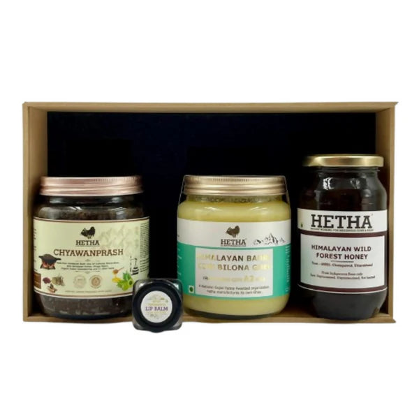 Hetha Gift Box with Himalayan Badri Cow A2 Cultured Bilona Ghee, Chyawanprash, Honey & Lip Balm - Kit