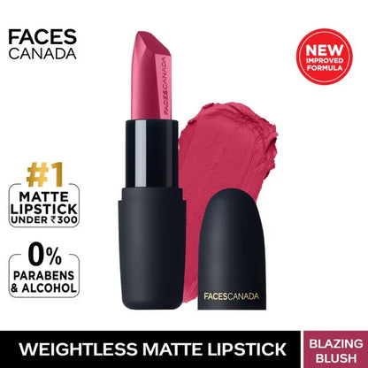 Faces Canada Weightless Matte Finish Lipstick - Blazing Blush 20 - 4 gm