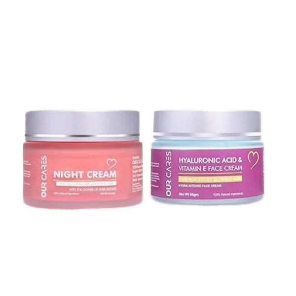 Our Cares Moisturizer With Hyaluronic Acid Vitamin E + Night Cream - Combo - combo