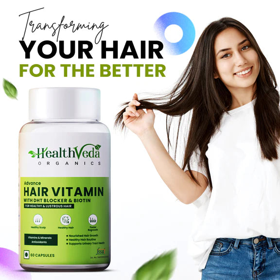 Health Veda Organics Advance Hair Vitamin with DHT Blocker & Biotin Capsules - 60 caps