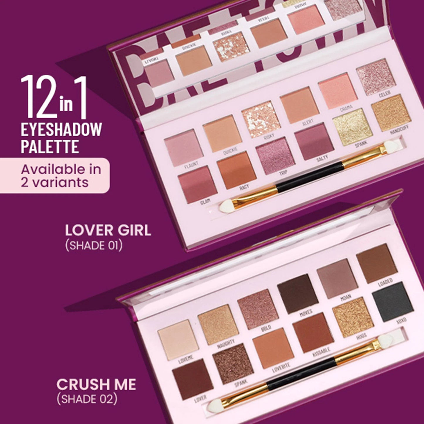 Swiss Beauty Bae Town 12-In-1 Comes Eyeshadow Palette With Eye Brush - 02 Crush Me - 14 gm