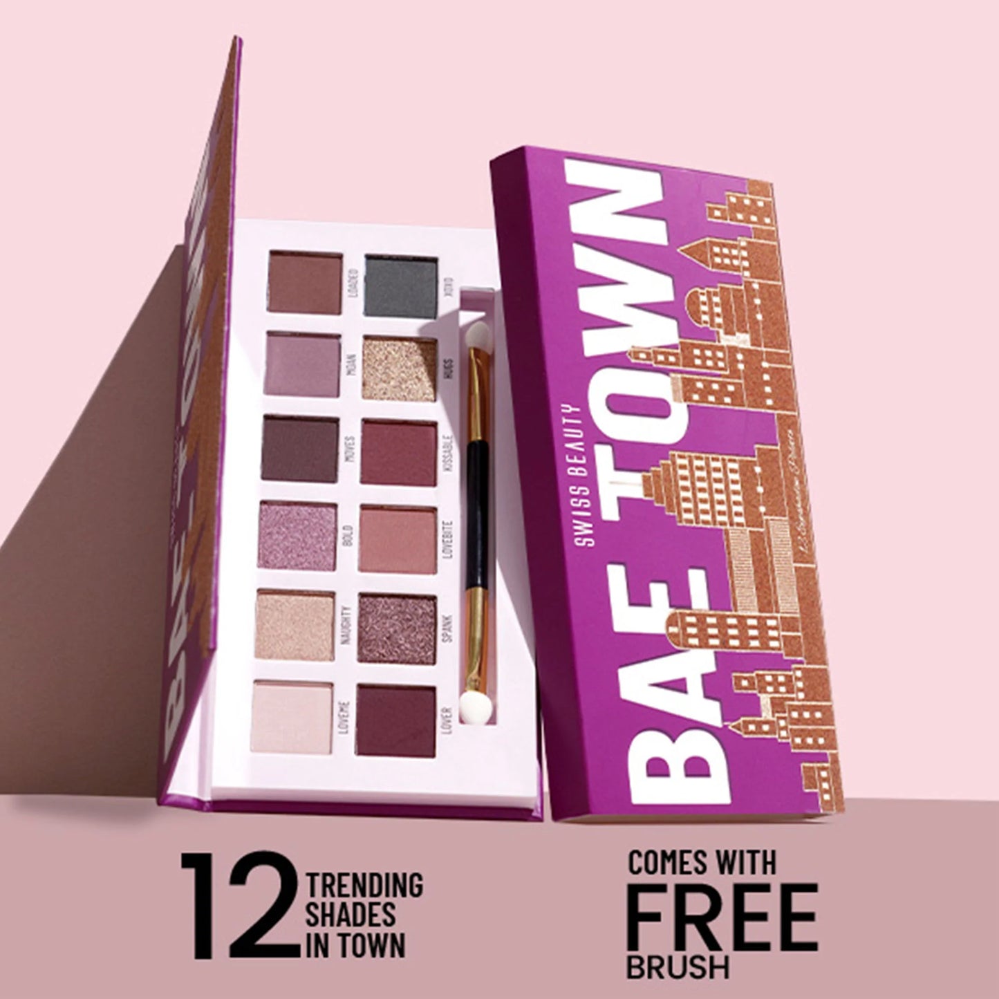 Swiss Beauty Bae Town 12-In-1 Comes Eyeshadow Palette With Eye Brush - 02 Crush Me - 14 gm
