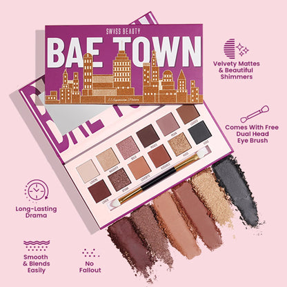 Swiss Beauty Bae Town 12-In-1 Comes Eyeshadow Palette With Eye Brush - 02 Crush Me - 14 gm