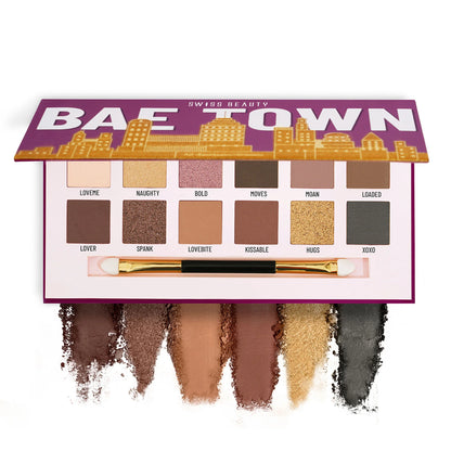 Swiss Beauty Bae Town 12-In-1 Comes Eyeshadow Palette With Eye Brush - 02 Crush Me - 14 gm