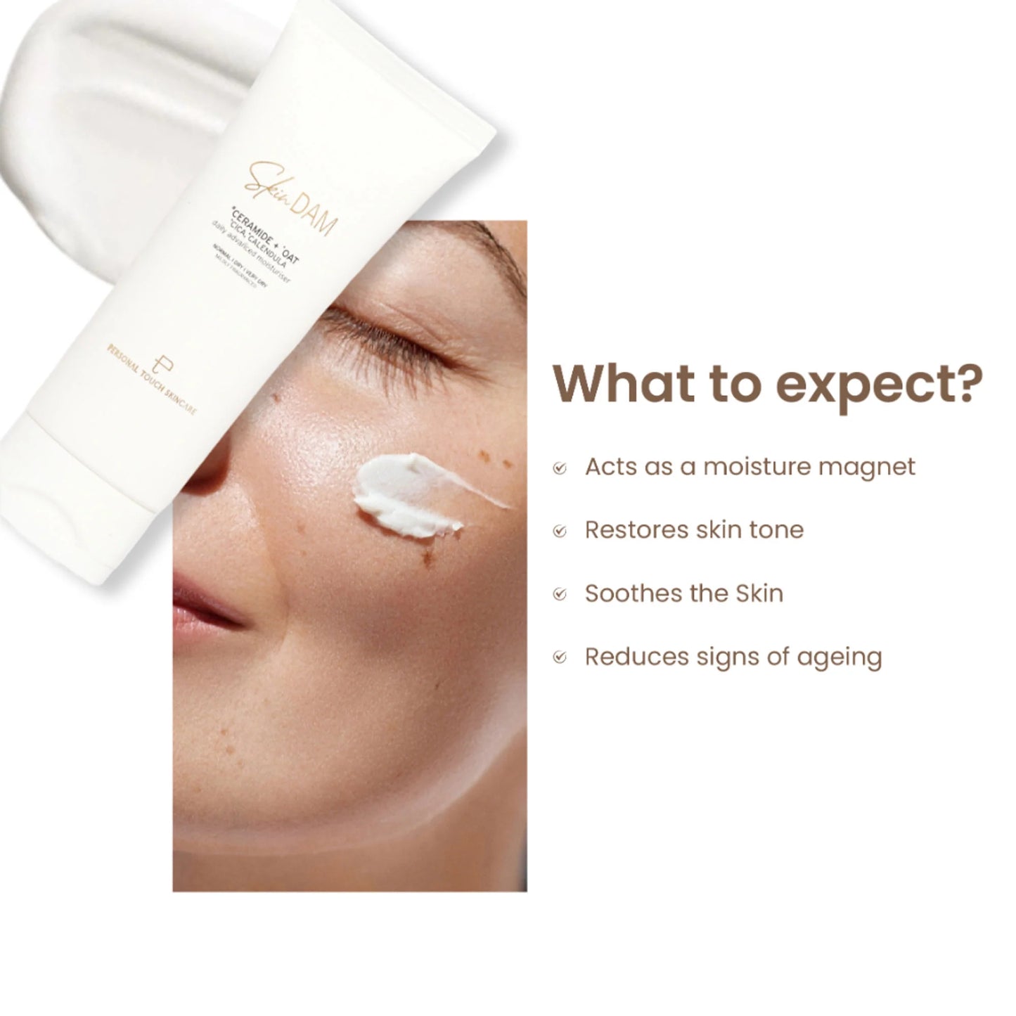 Personal Touch Skincare SkinDam Korean Moisturizer With Ceramide 3, Oat, Calendula & Centella For Dry Skin - 50 ml