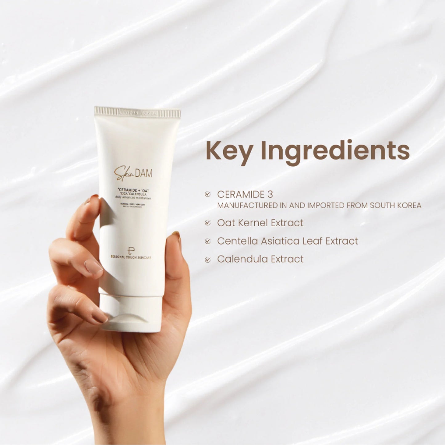 Personal Touch Skincare SkinDam Korean Moisturizer With Ceramide 3, Oat, Calendula & Centella For Dry Skin - 50 ml