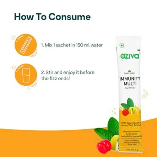 OZiva Plant Based Immunity Multivitamins Fizzy Drink Mix -6 Sachets