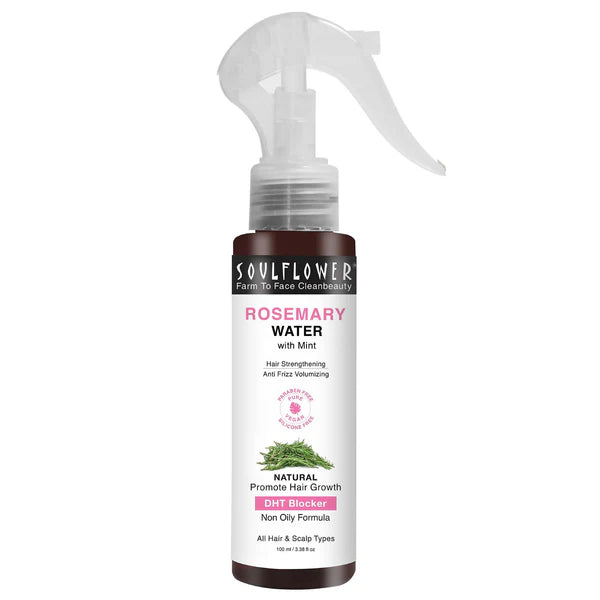 Soulflower Rosemary Water Spray with Mint For Hair growth, Hair fall control, Scalp health, Hair damage protection, Anti frizz - 100 ml