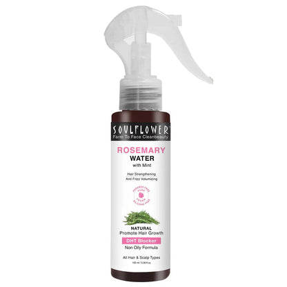 Soulflower Rosemary Water Spray with Mint For Hair growth, Hair fall control, Scalp health, Hair damage protection, Anti frizz - 100 ml