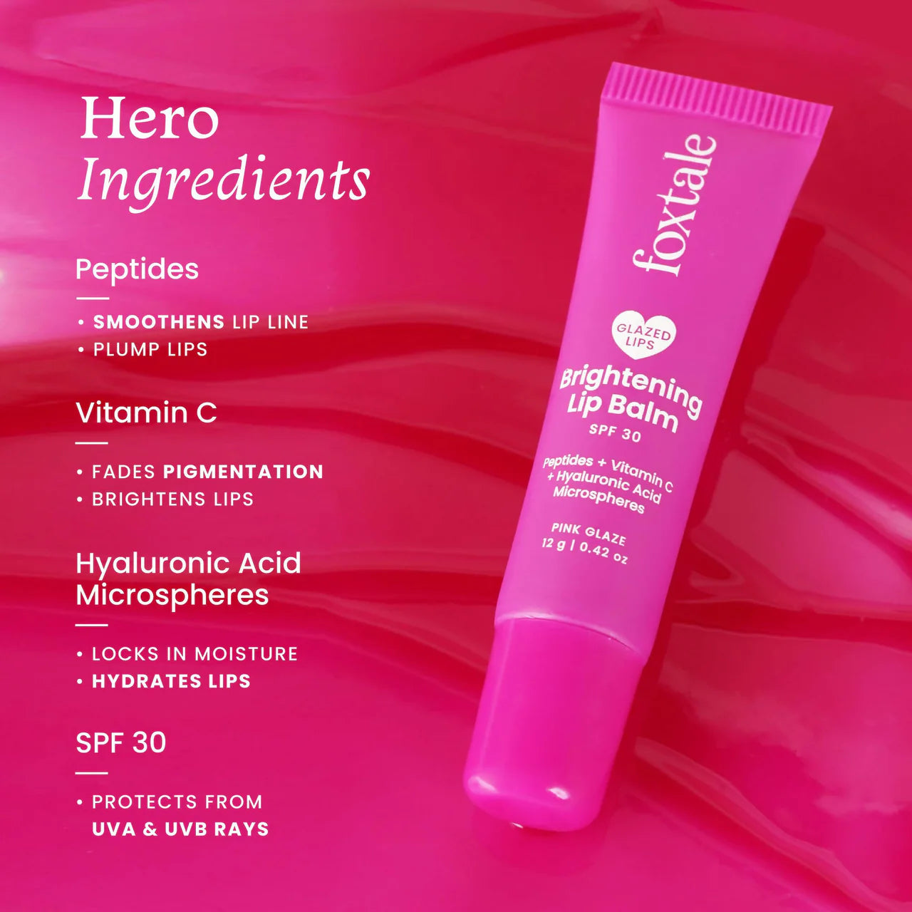 Foxtale Brightening SPF 30 Lip Balm - Pink Glaze (Bubblegum), Brightens Lips, Reduces Pigmentation