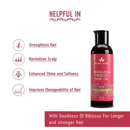 Avimee Herbal Javakusum Hibiscus Hair Oil With Coconut, Amla, Pomegranate Seed Oil & Hibiscus Extract - 100 ml