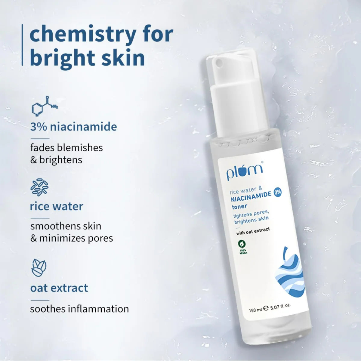 Plum 3% Niacinamide & Rice Water Face Toner - Reduces Pores & Blemishes For Bright Skin - 150 ml
