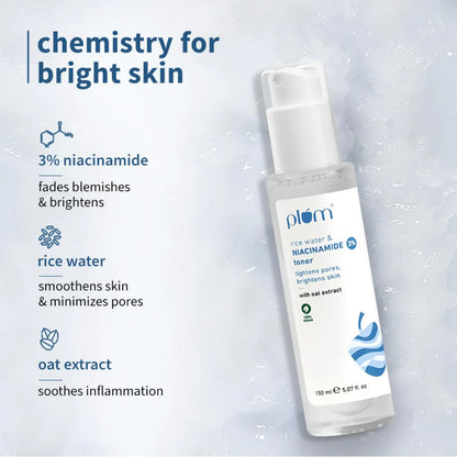 Plum 3% Niacinamide & Rice Water Face Toner - Reduces Pores & Blemishes For Bright Skin - 150 ml