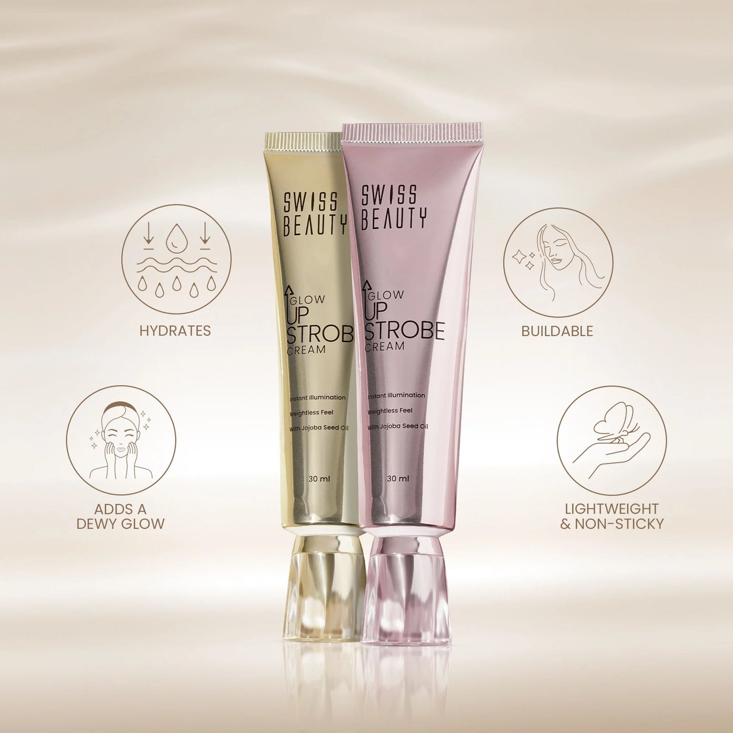 Swiss Beauty Glow Up Strobe Cream, Dewy Radiance, Versatile Use With Jojoba Oil - 1 Pink Twilight - 30 ml