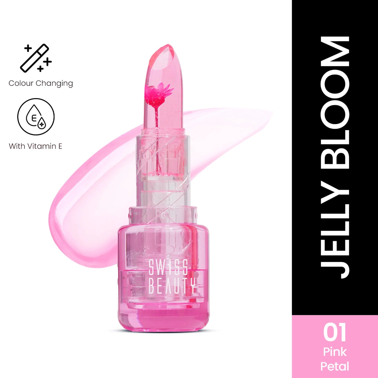 Swiss Beauty Jelly Bloom PH Lip Balm, Colour-Changing Tint, Hydrating With Vitamin E - 3.6 gm - Coral Kiss