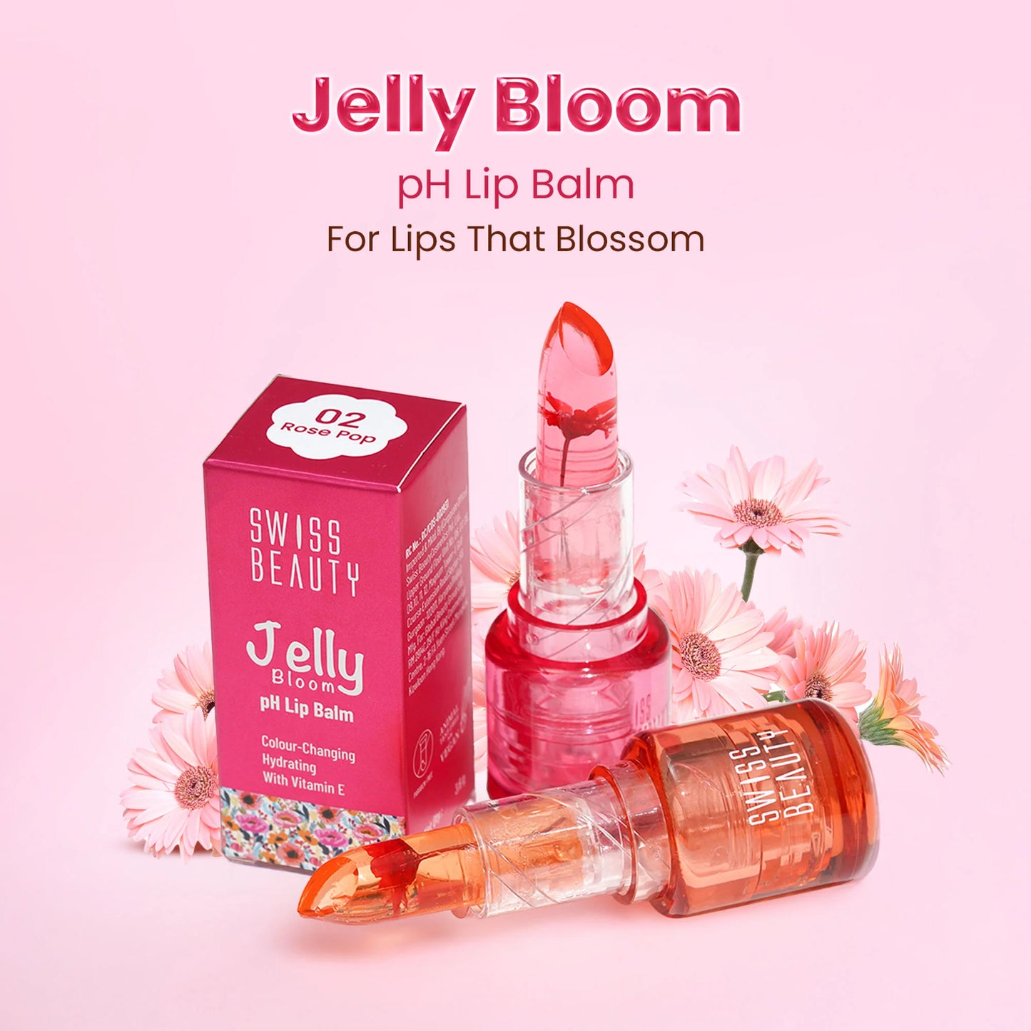 Swiss Beauty Jelly Bloom PH Lip Balm, Colour-Changing Tint, Hydrating With Vitamin E - 3.6 gm - Coral Kiss