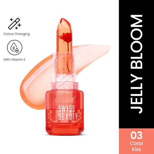 Swiss Beauty Jelly Bloom PH Lip Balm, Colour-Changing Tint, Hydrating With Vitamin E - 3.6 gm - Coral Kiss