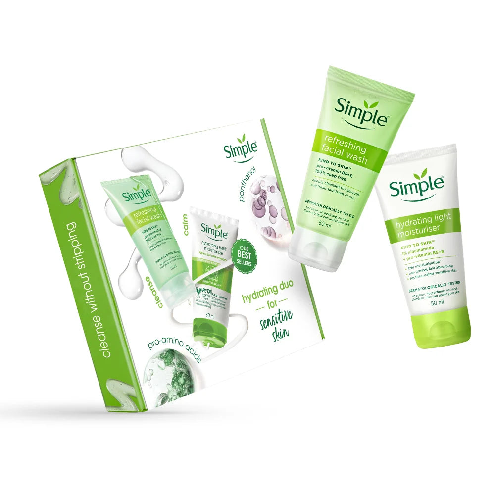 Simple Travel Kit Hydrating Duo, Refreshing Facial Wash 50ml and Hydrating Light Moisturiser 50ml